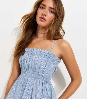 Blue Striped Shirred Top
