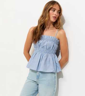 Blue Striped Shirred Top