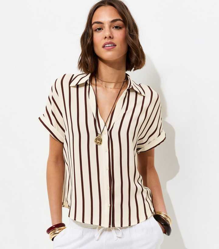 Brown Striped Short Sleeve Shirt