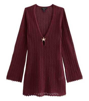 Burgundy Star Buckle Crochet Kaftan Beach Dress