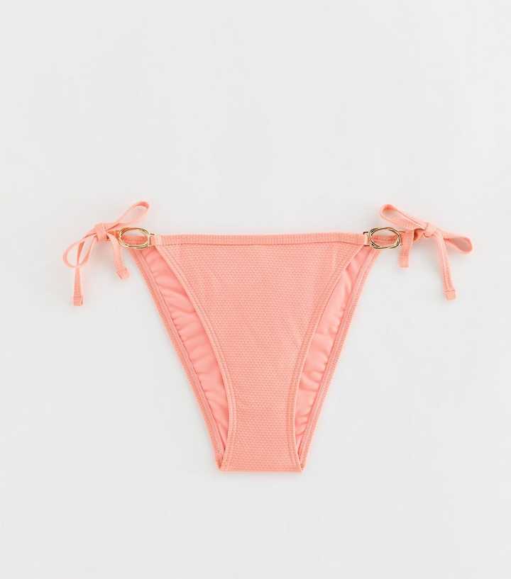 Coral Popcorn Tie Side Bikini Bottoms