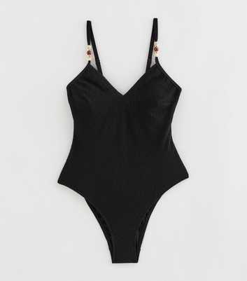 Black Tummy Control Beaded Strap Swimsuit