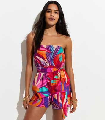 Purple Tropical Leaf Crepe Playsuit