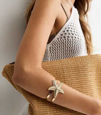 Gold Tone Textured Starfish Cuff Bracelet