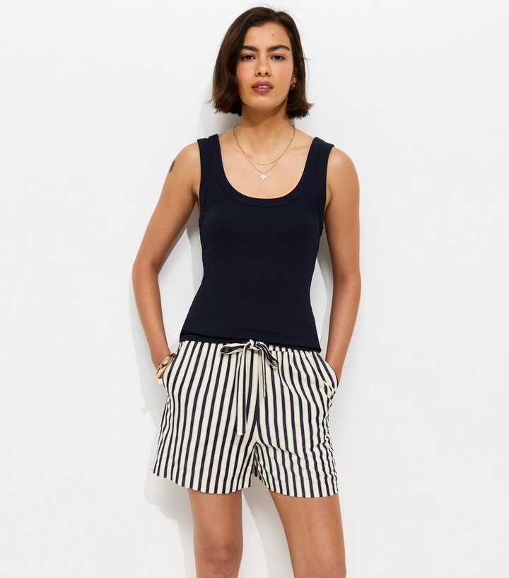 Navy Striped Seersucker Shorts