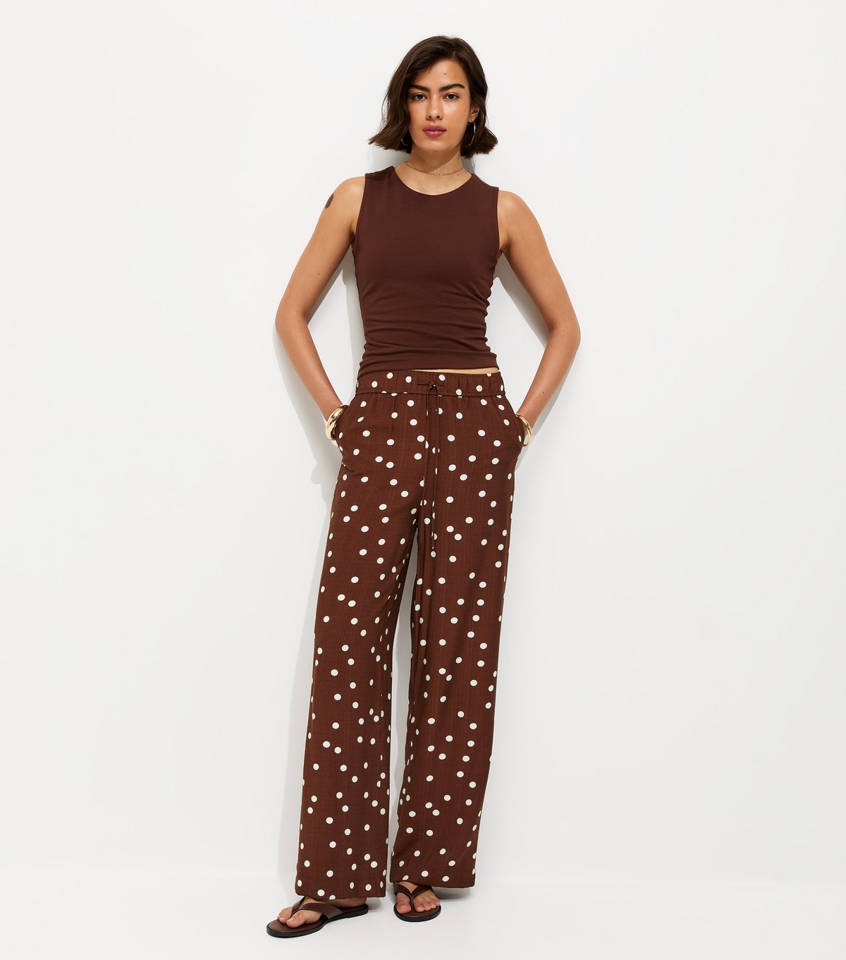 Women's Brown Polka Dot Wide Leg Trousers New Look