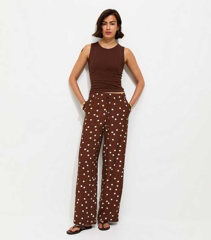 Brown Polka Dot Wide Leg Trousers