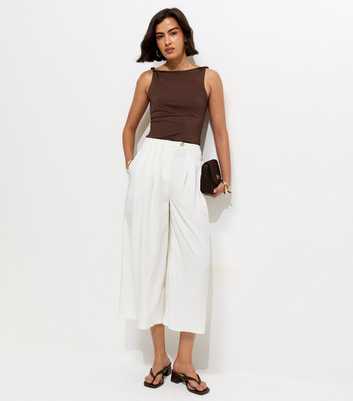 White Cropped Wide Leg Trousers