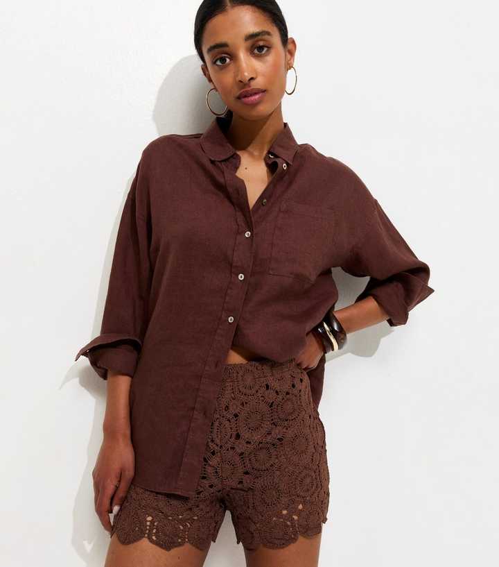 Dark Brown Crochet Knit Shorts