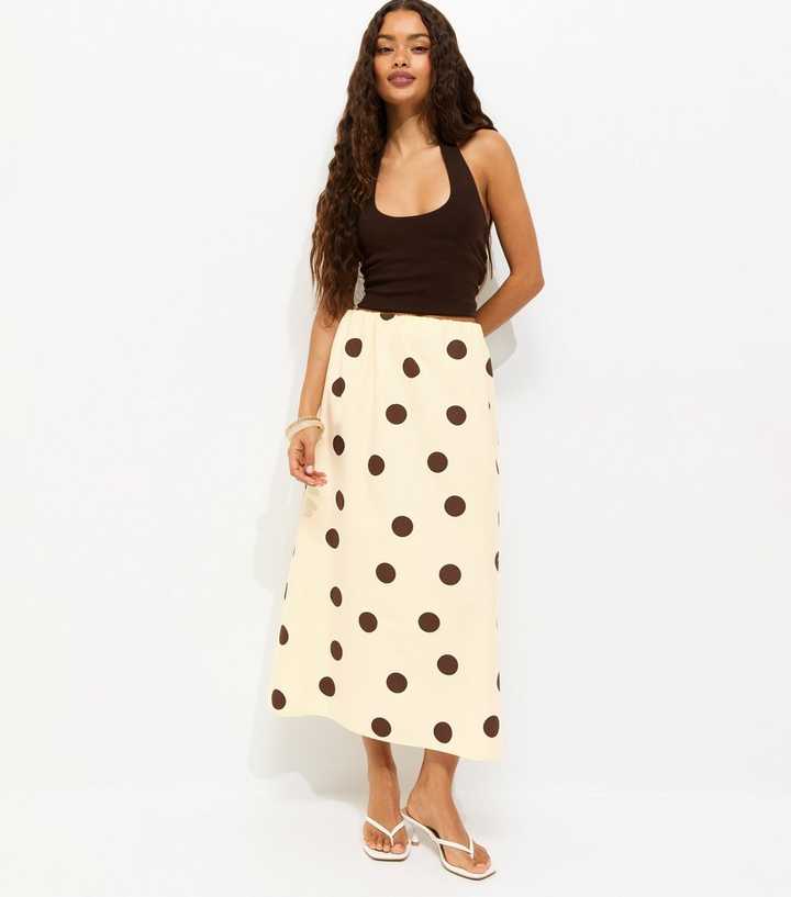 Petite Cream Cotton Polka Dot Circle Midi Skirt