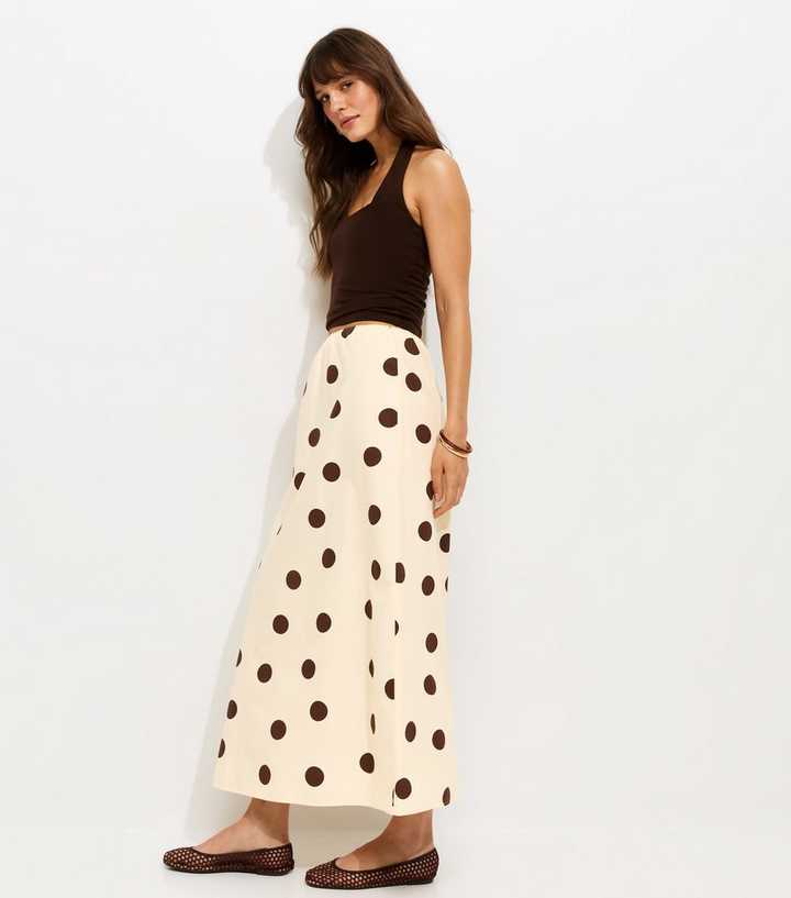 Tall Cream Cotton Large Spot Print Circle Skirt