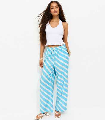 Petite Blue Diagonal Stripe Wide Leg Trousers