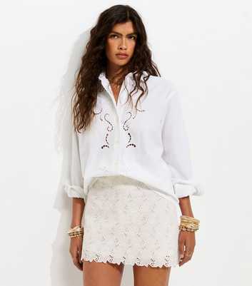 White Cotton Broderie Anglaise Floral Skort