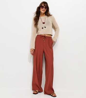 Tall Rust Crinkle Texture Wide Leg Trousers