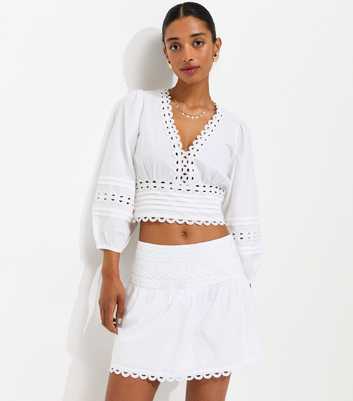 White Cotton Scallop Lace Edge Mini Skirt