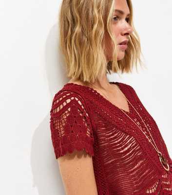 Rust Cotton Crochet V Neck Top