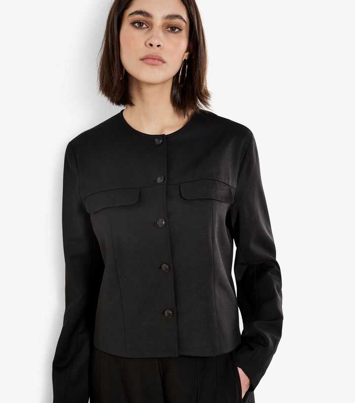 Apricot Black Crew Neck Cropped Jacket