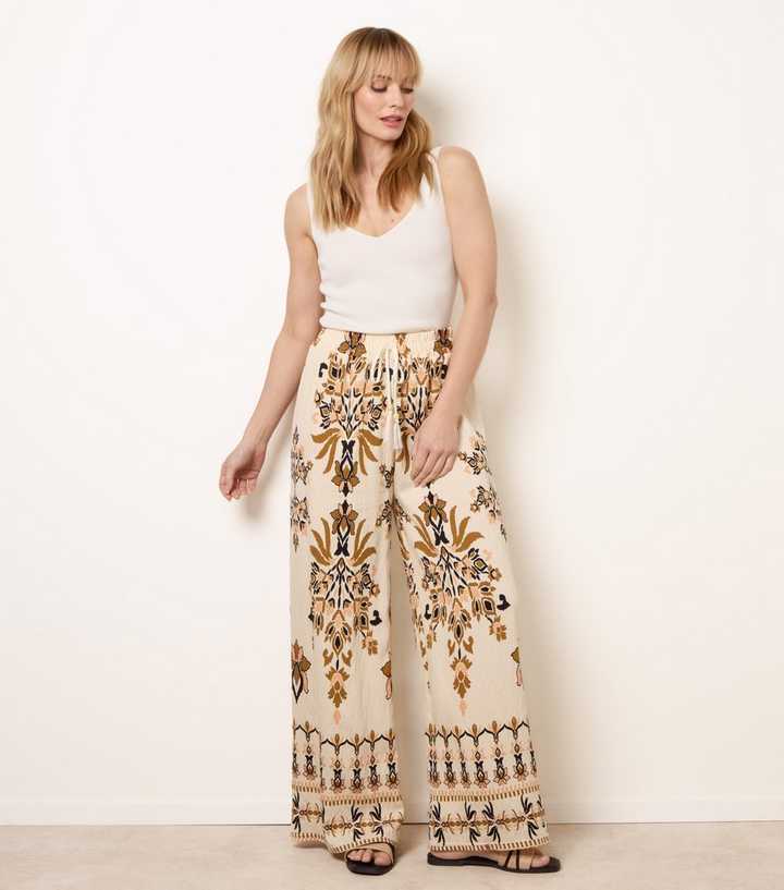 Blue Vanilla Light Mink Floral Wide Leg Trousers
