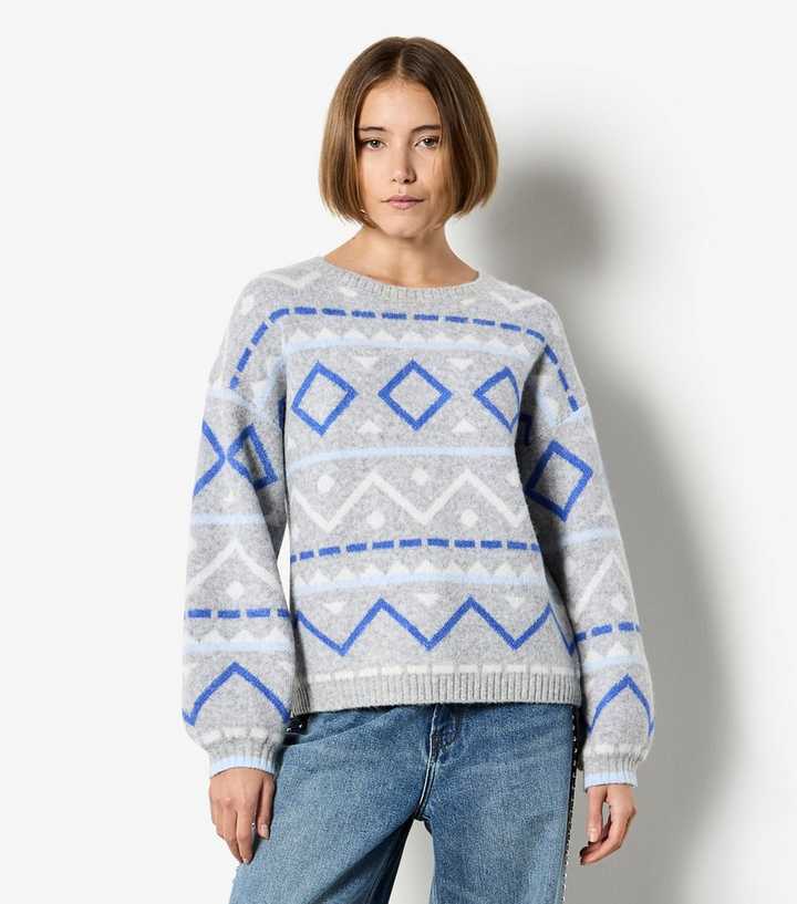 Apricot Light Grey Diamond & Chevron Jumper