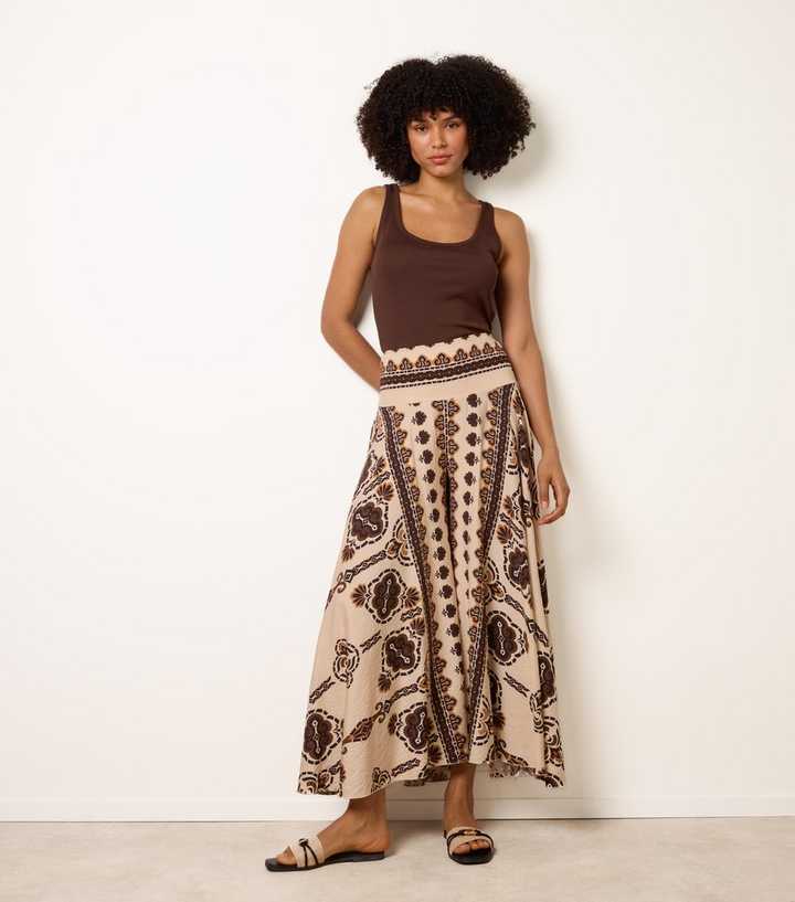 Blue Vanilla Brown Paisley Deep Waist Flow Trousers