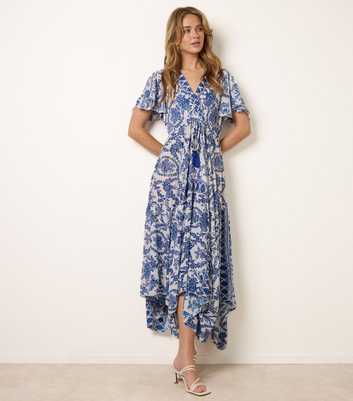 Blue Vanilla Navy Floral Print Asymmetric Hem Wrap Dress
