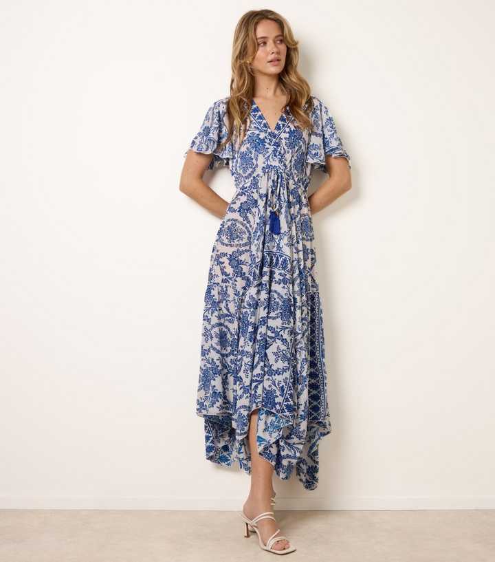 Blue Vanilla Navy Floral Print Asymmetric Hem Wrap Dress