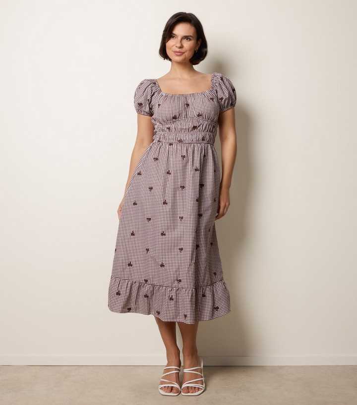 Blue Vanilla Brown Gingham Milkmaid Dress