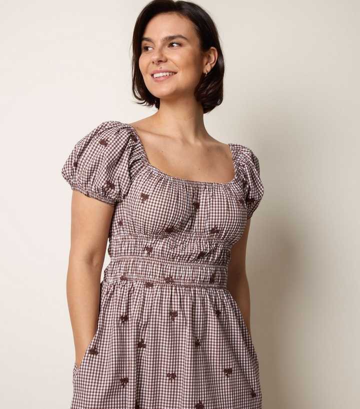 Blue Vanilla Brown Gingham Milkmaid Dress | New Look Blue Vanilla Brown Gingham Milkmaid Dress | New Look