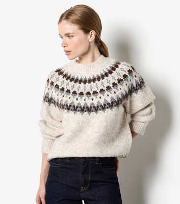 Apricot Stone Fairisle Pattern High Neck Jumper
