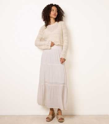 Blue Vanilla White Crochet Lace Trim Maxi Skirt