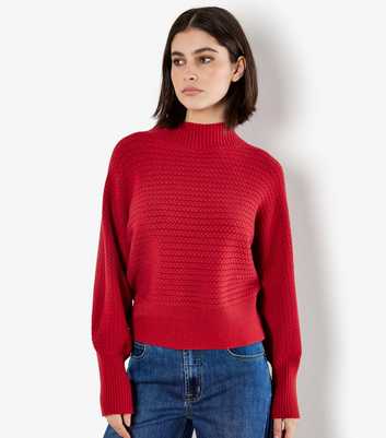 Apricot Red High Neck Batwing Sleeve Jumper