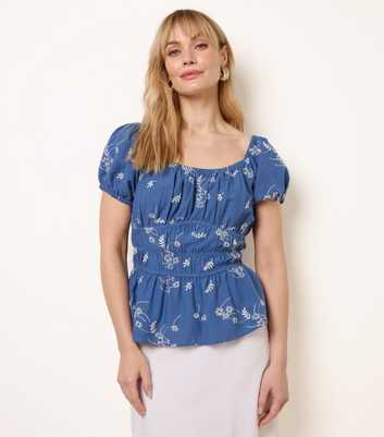 Blue Vanilla Navy Embroidered Ruched Top