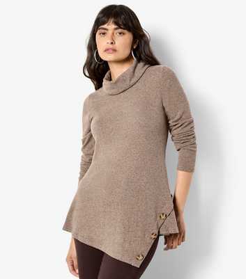Apricot Stone Cowl Neck Asymmetric Hem Top