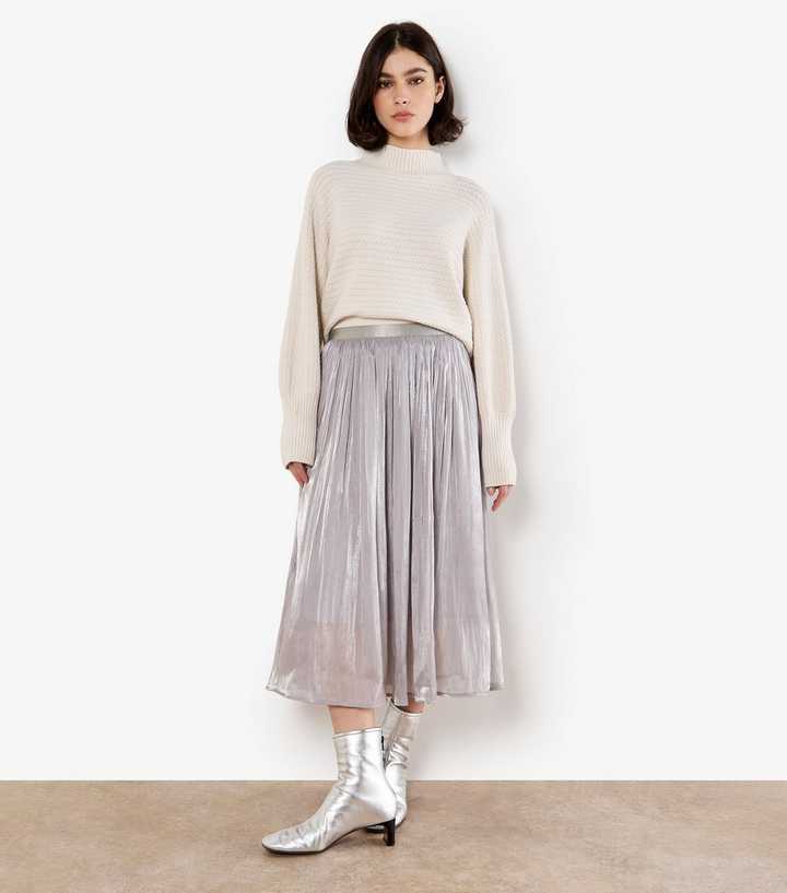 Apricot Silver Shimmery Diamante Studded Midi Skirt