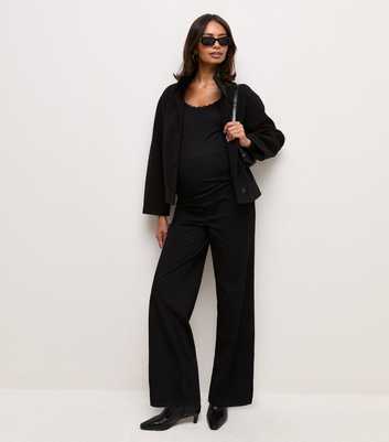 Maternity Black Stretch Denim Wide Leg Over Bump Jeans