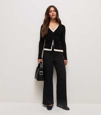 Petite Black Cotton Rich Jersey Wide Leg Trousers