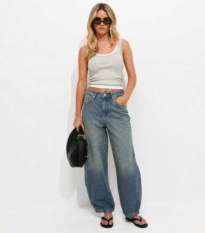 Petite Blue Barrel Leg Jeans