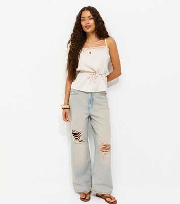 Petite Blue Vintage Tint High Waist Ripped Adalae Wide Leg Jeans