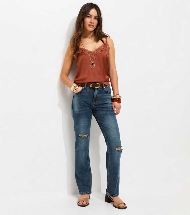 Petite Vintage Tint Blue Ripped Ruby Straight Jeans