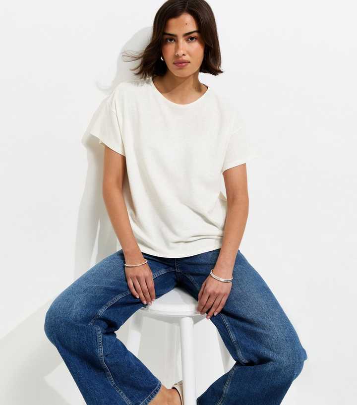 Premium Off White Linen Rich Dip Back T-Shirt