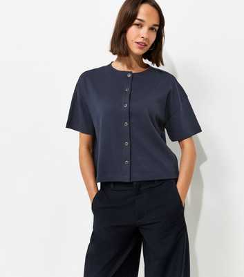 Premium Navy Heavyweight Cotton Button Through T-Shirt