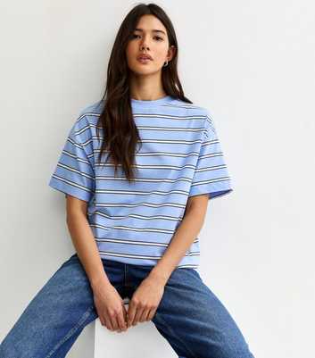 Blue Cotton Striped Oversized T-Shirt