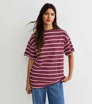 Red Cotton Striped Oversized T-Shirt