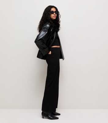 Black Stretch Denim Jersey Pull On Wide Leg Jeans