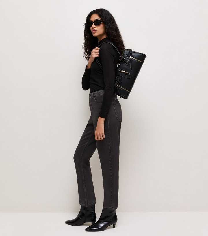 Black Hannah Cotton Rich Straight Leg Jeans