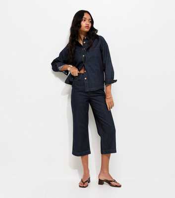 Navy Adalae Cropped High Waisted Wide Leg Jeans