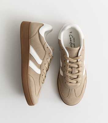 Camel Faux Suede Contrast Side Stripe Trainers