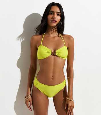 Bright Yellow Ruched Brazilian Ruched Bikini Briefs