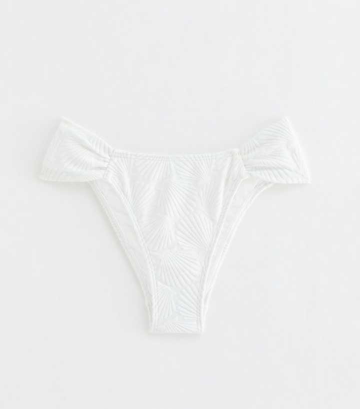 White Shell Jacquard Tanga Bikini Bottoms