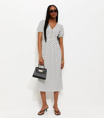 Cream Polka Dot Short Sleeve Midi Dress | New Look